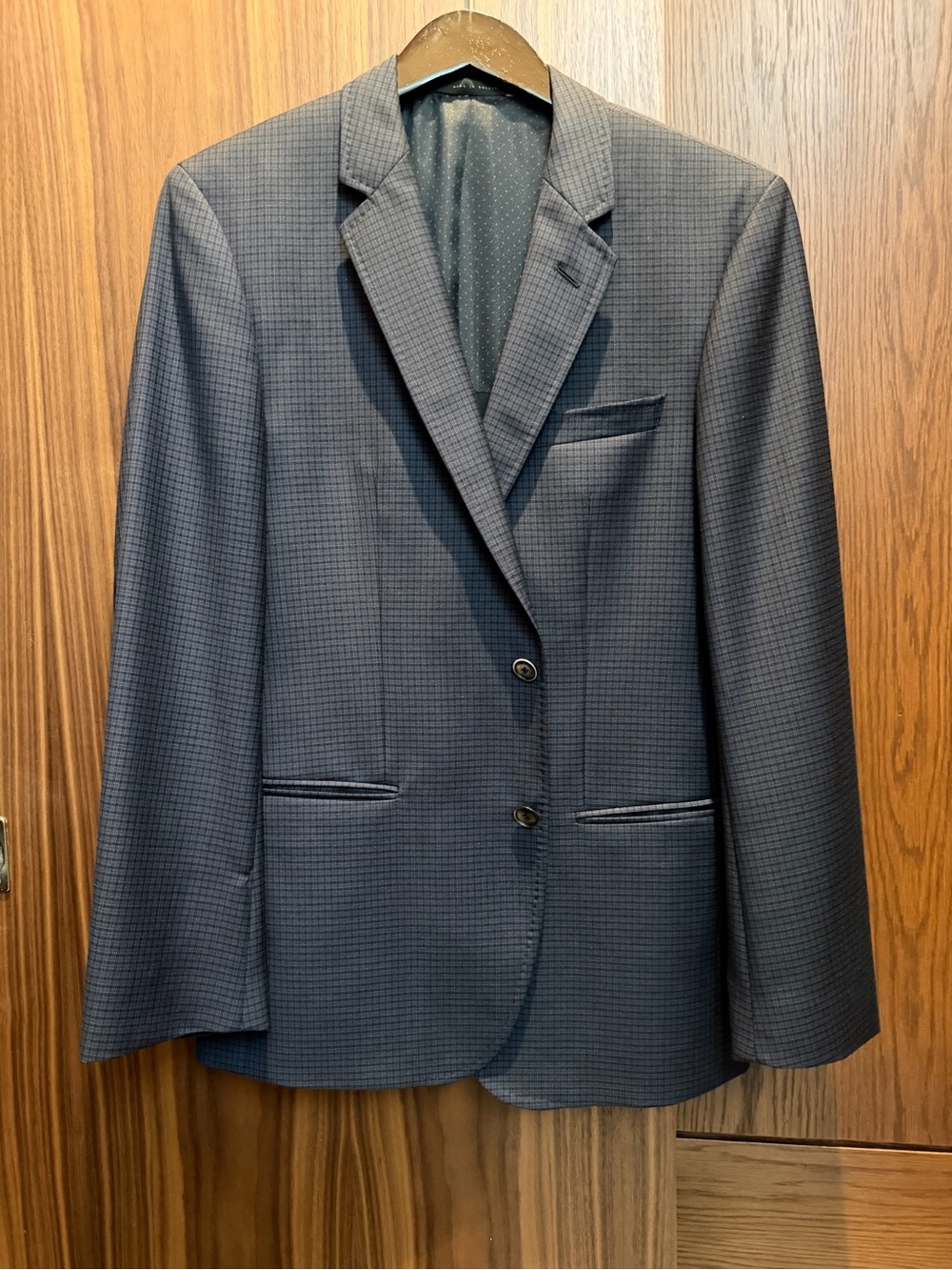 Hugo Boss Navy Blue Micro-Check Two-Button Blazer